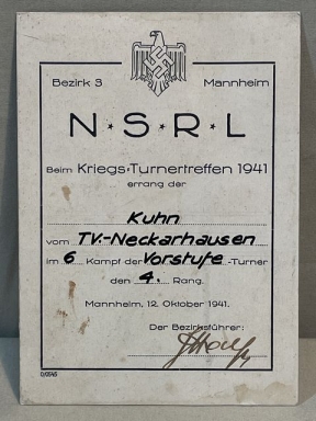 Original WWII German DRL War Meeting Card for 1941, Kriegs-Turnertreffen