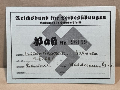 Original Nazi Era German RLB Department of Athletics Pass No. 96159