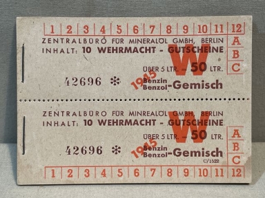 Original WWII German Wehrmacht Booklets of 20 Vouchers for Gasoline, UNUSED!