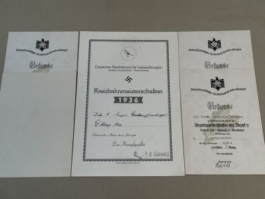 Original Nazi Era German NSRL/DRL and HJ Sports Award Documents Set to Same Woman