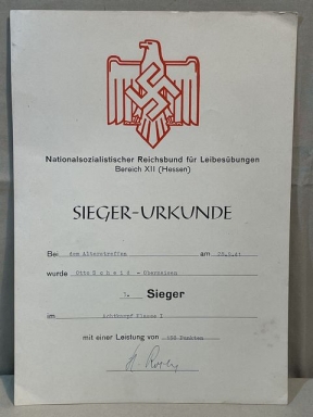 Original WWII German NSRL Sporting Event Award Document