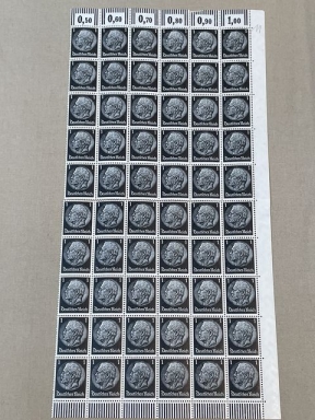 Original WWII German Sheet of Hindenburg Postage Stamps