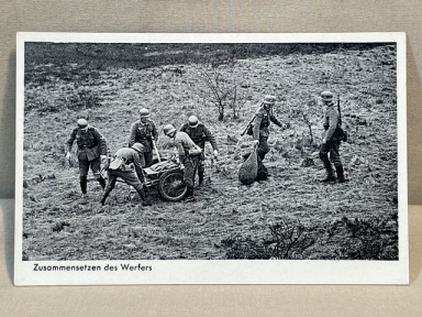 Original WWII German Military Themed Postcard, Mortar Crew 3