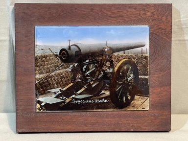 Original WWI German Wood and Glass Plaque, Artillery