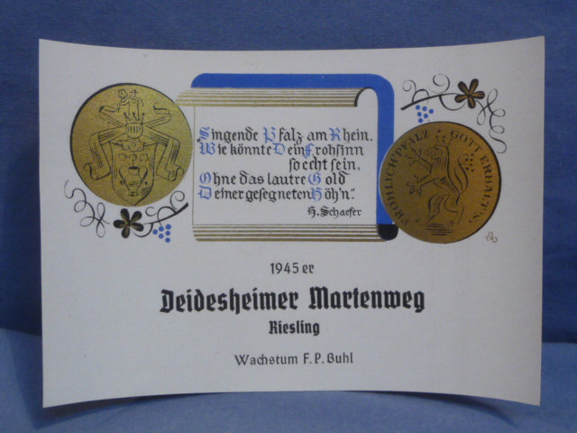 Original WWII German Wine Bottle Label, 1945