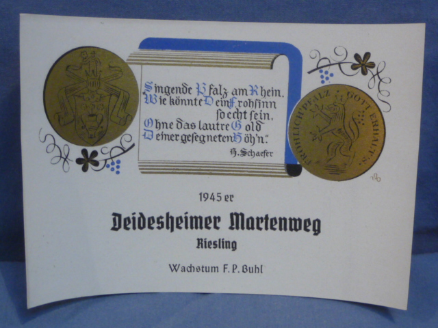 Original WWII German Wine Bottle Label, 1945