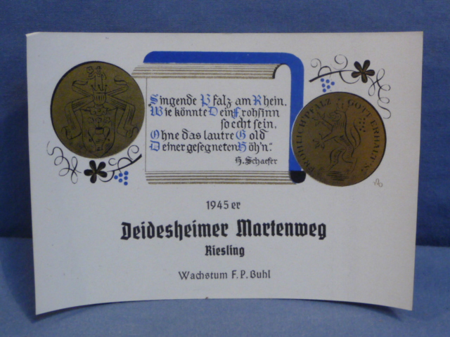 Original WWII German Wine Bottle Label, 1945