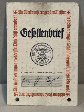 Original 1934 German Journeyman's Certificate, Gesellenbrief