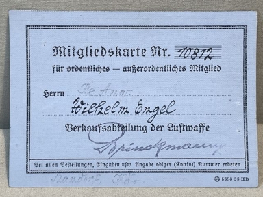 Original WWII German Luftwaffe Membership Card No. 10812, Mitgliedskarte Nr. 10812