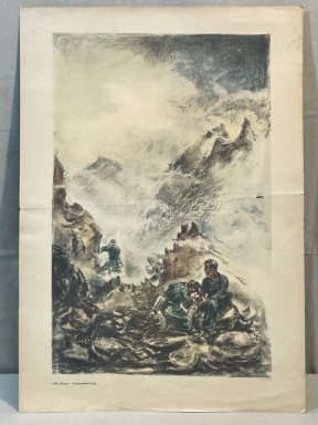 Original WWII German KUNST DER FRONT Print, Advanced Unit