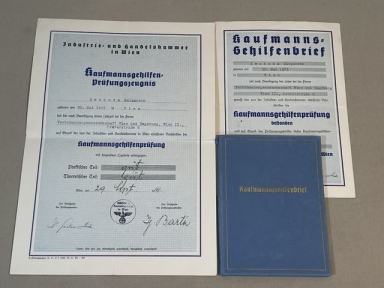 Original WWII German Merchant's Assistant Letter & Certificate in Folder, Kaufmannsgehilfen