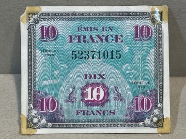 Original WWII Allied Invasion Currency, 10 French Francs