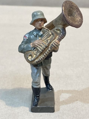 Original Nazi Era German Marching Toy Soldier with Tuba, LINEOL