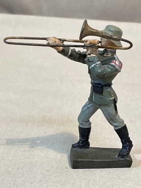 Original Nazi Era German Marching Trombone Player Toy Soldier, LINEOL