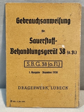 Original WWII German Instructions Pamphlet to Oxygen Treatment Device 38