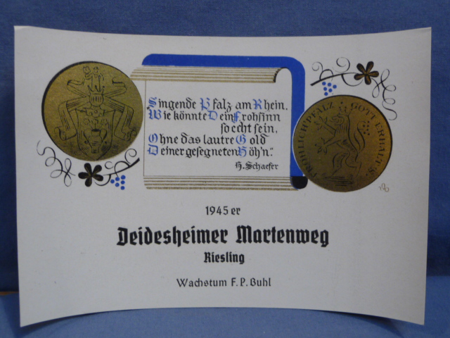 Original WWII German Wine Bottle Label, 1945