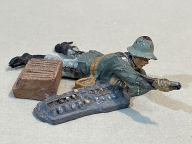 Original Nazi Era German Prone Toy Soldier Handing Shells, ELASTOLIN