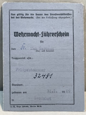 Original WWII German Armed Forces Driver License, Wehrmacht-Fhrerschein