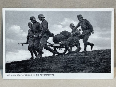 Original WWII German Military Themed Postcard, Mortar Crew 1