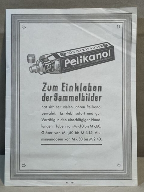 Original WWII Era German Pelikanol Adhesive Advertisement Sheet, KLEBSTOFF