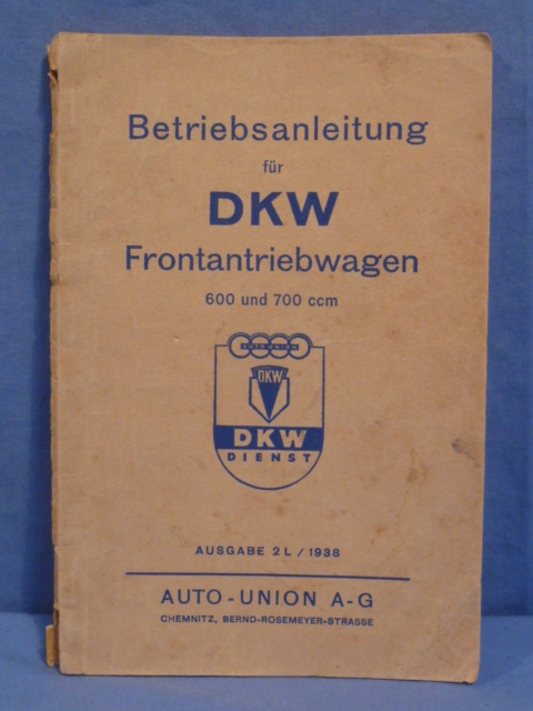 Original 1938 German Operating Instruction for DKW Front-Wheel Drive Car