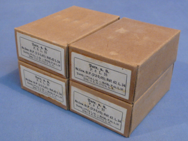 Original WWII German Cardboard 8mm Ammunition Boxes, Set of 4