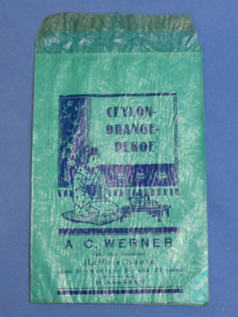 Original WWII Era German Paper Goods Sack, CEYLON-ORANGE-PEKOE