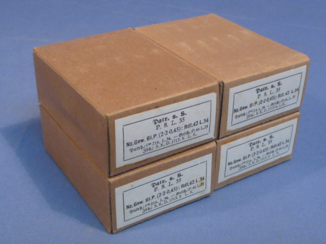 Original WWII German Cardboard 8mm Ammunition Boxes, Set of 4