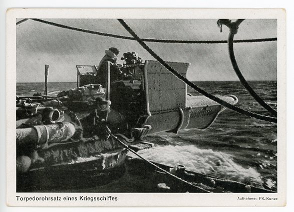 Original WWII German Kriegsmarine Photo Postcard, Torpedorohrsatz