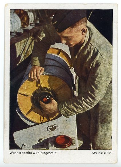 Original WWII German Kriegsmarine Photo Postcard, Wasserbombe (Depth Charges)