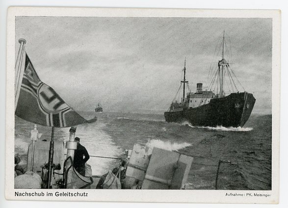 Original WWII German Kriegsmarine Photo Postcard, Nachschub im Geleitschutz