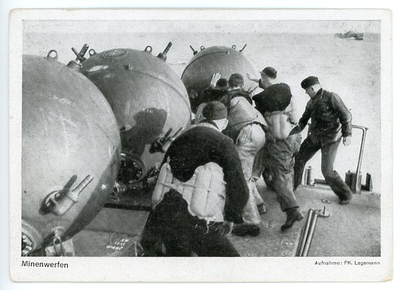 Original WWII German Kriegsmarine Photo Postcard, Minenwerfen