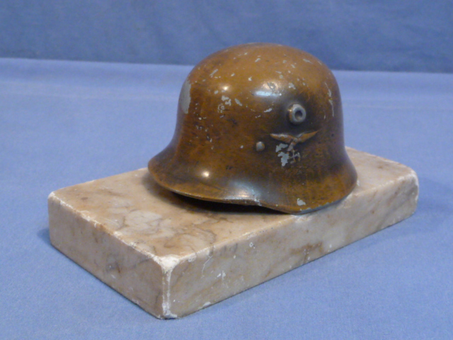 Original Nazi Era German Luftwaffe Helmet on Marble Base