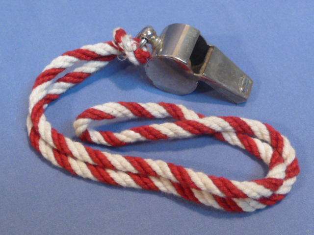 Original Nazi Era German Metal Whistle with Red & White Lanyard