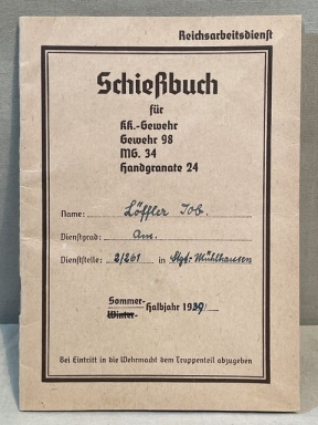 Original Nazi Era German Reichsarbeitsdienst (RAD) Shooting Book, Schiebuch