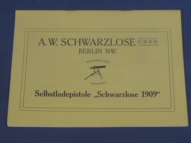 REPRINT, German Manual for the Schwarzlose 1909 Pistol