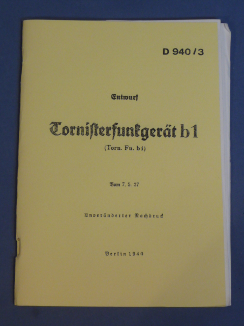 REPRINT, German WWII Backpack Radio B1 Manual