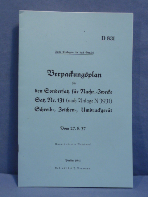 REPRINT, German WWII Packing Plan for Signals Special Set