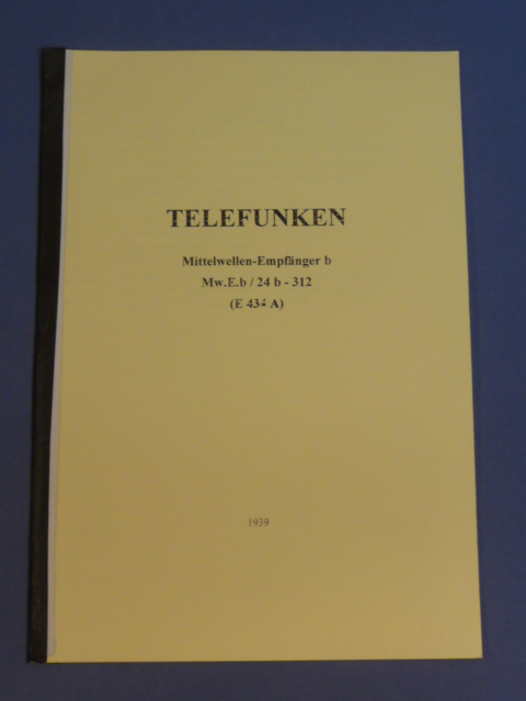 REPRINT, Original WWII German Manual TELEFUNKEN Medium Wave Received B