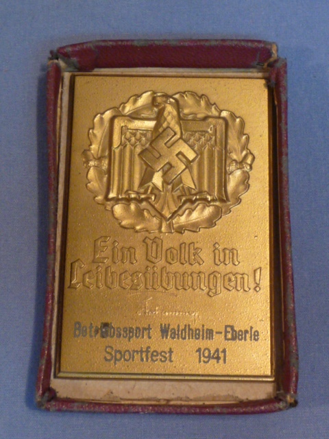 Original WWII German Small Metal Plaque, One People In Physical Exercise Sportfest 1941