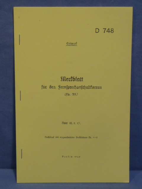 REPRINT, Original WWII German Signals Cart Manual (Fernsprechanschaltkarren)