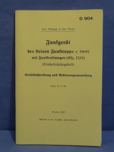 REPRINT, Original WWII German Signals Equipment Manual, Group C with Signals Control Vehicle