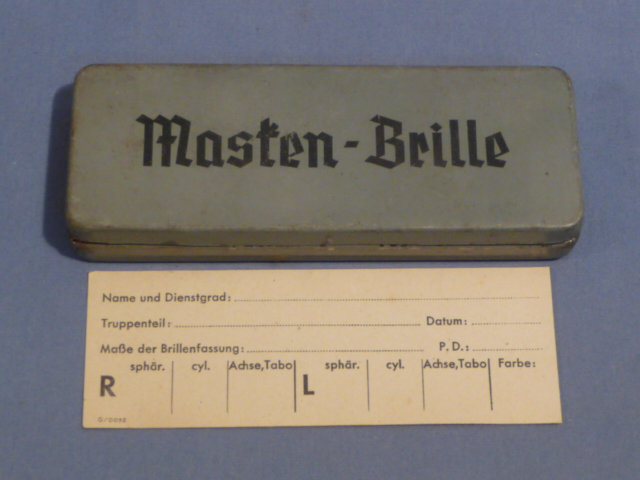 Original WWII German Masken-Brille (Gas Mask Glasses) Case w/Prescription Card