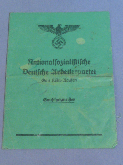 Original 1938 German NSDAP Member's Cash Wire Card, Kassenleiter-Ausweis