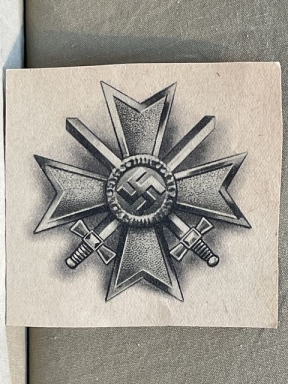 Original WWII German War Merit Cross 1st Class Paper Cut-Out