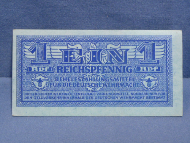 Original WWII German 1 Reichspfennig Wehrmacht Payment Certificates, BEHELFSZAHLUNGSMITTEL