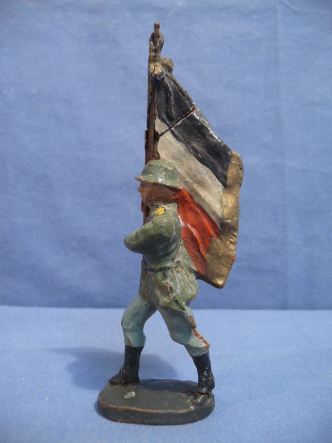 Original Nazi Era German Toy Soldier Marching Flag Bearer, ELASTOLIN