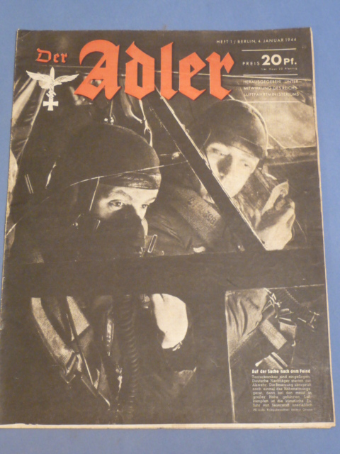 Original WWII German Luftwaffe Magazine Der Adler, January 1944