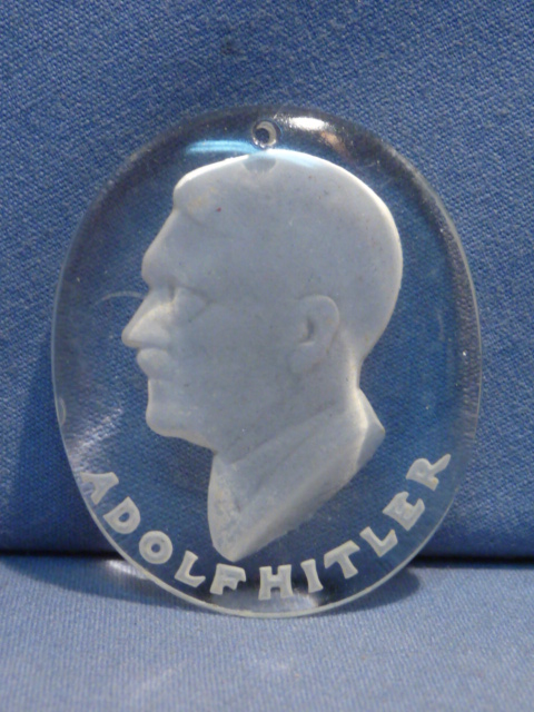 Original Nazi Era German ADOLF HITLER Commemorative Glass Pendant