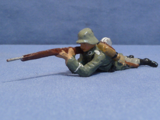 Original Nazi Era German Prone Toy Soldier with Rifle, LINEOL